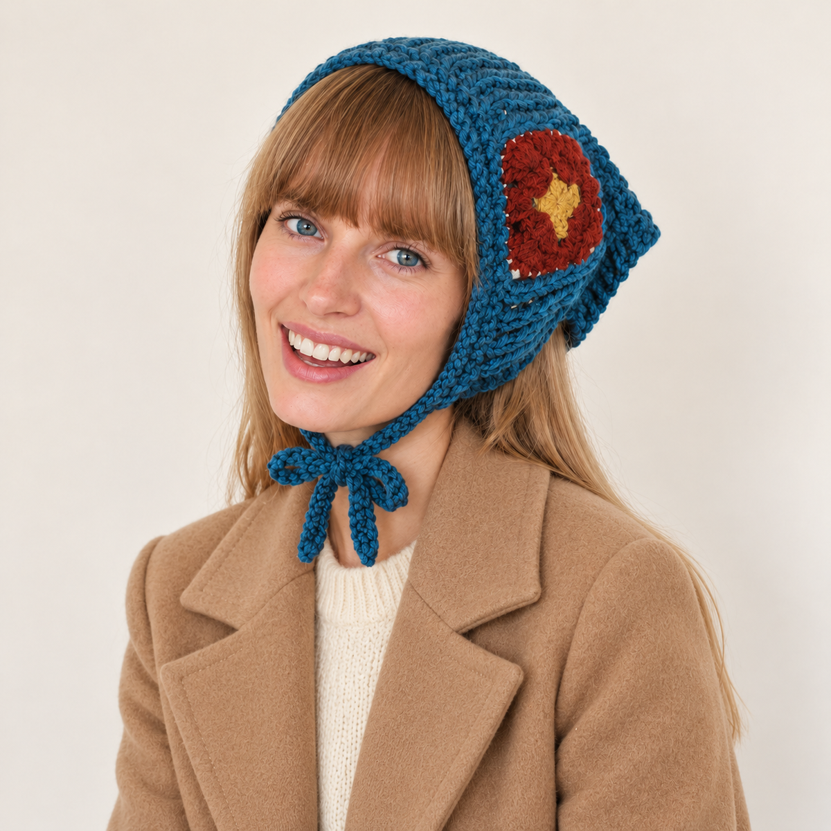 Granny Square Knit Triangle Scarf