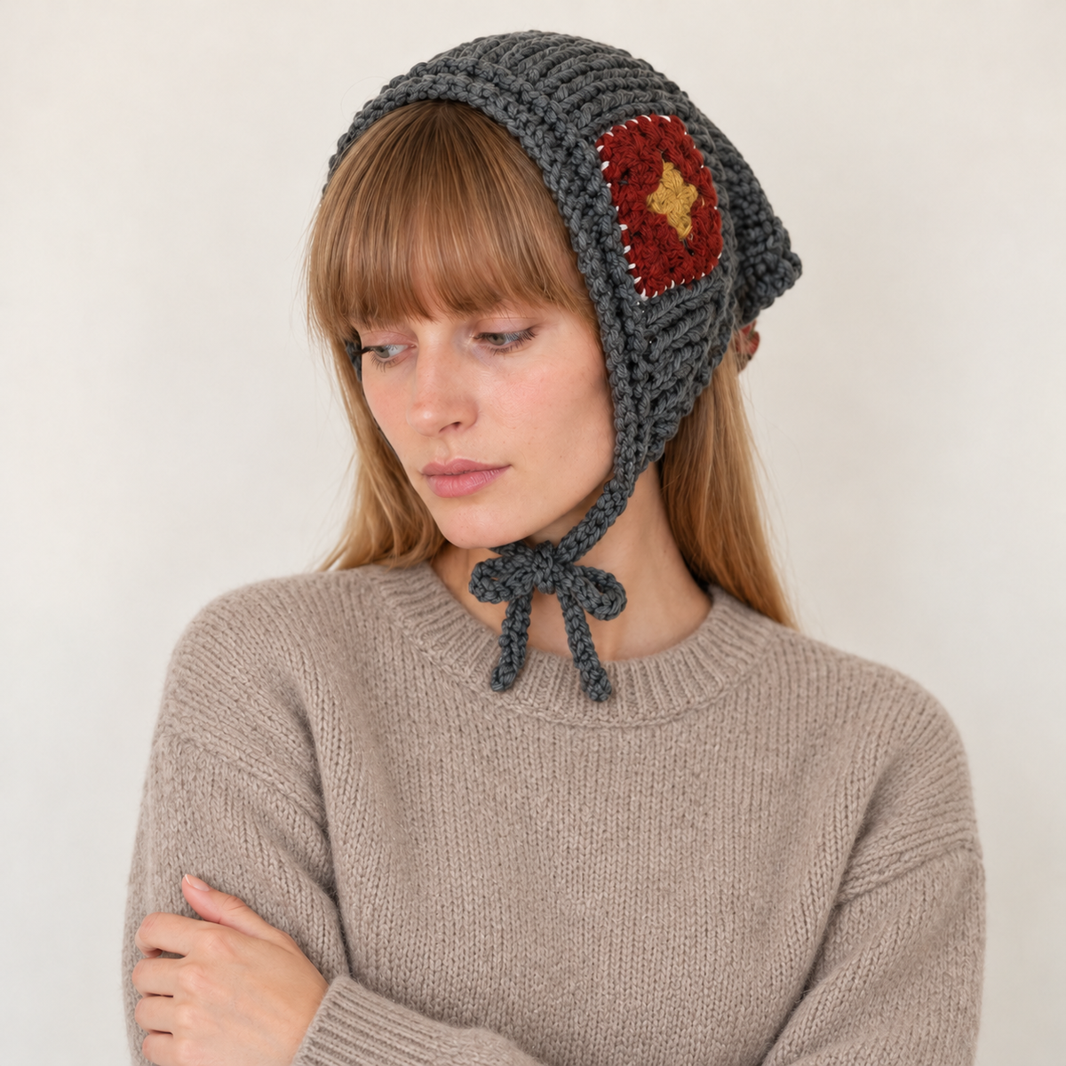 Granny Square Knit Triangle Scarf
