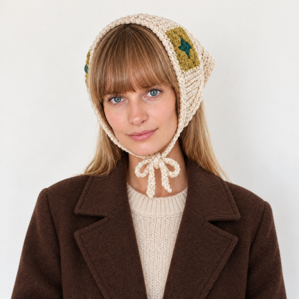Granny Square Knit Triangle Scarf