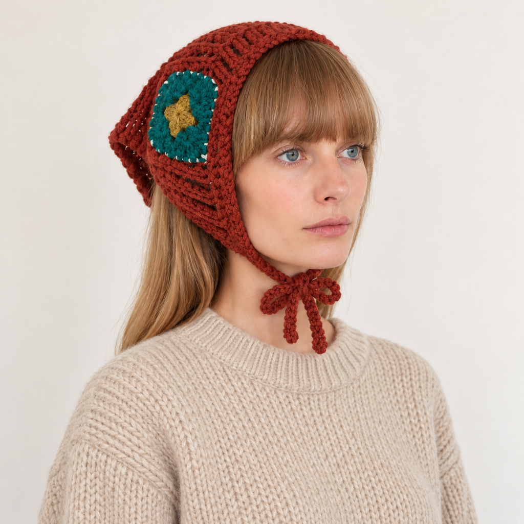 Granny Square Knit Triangle Scarf