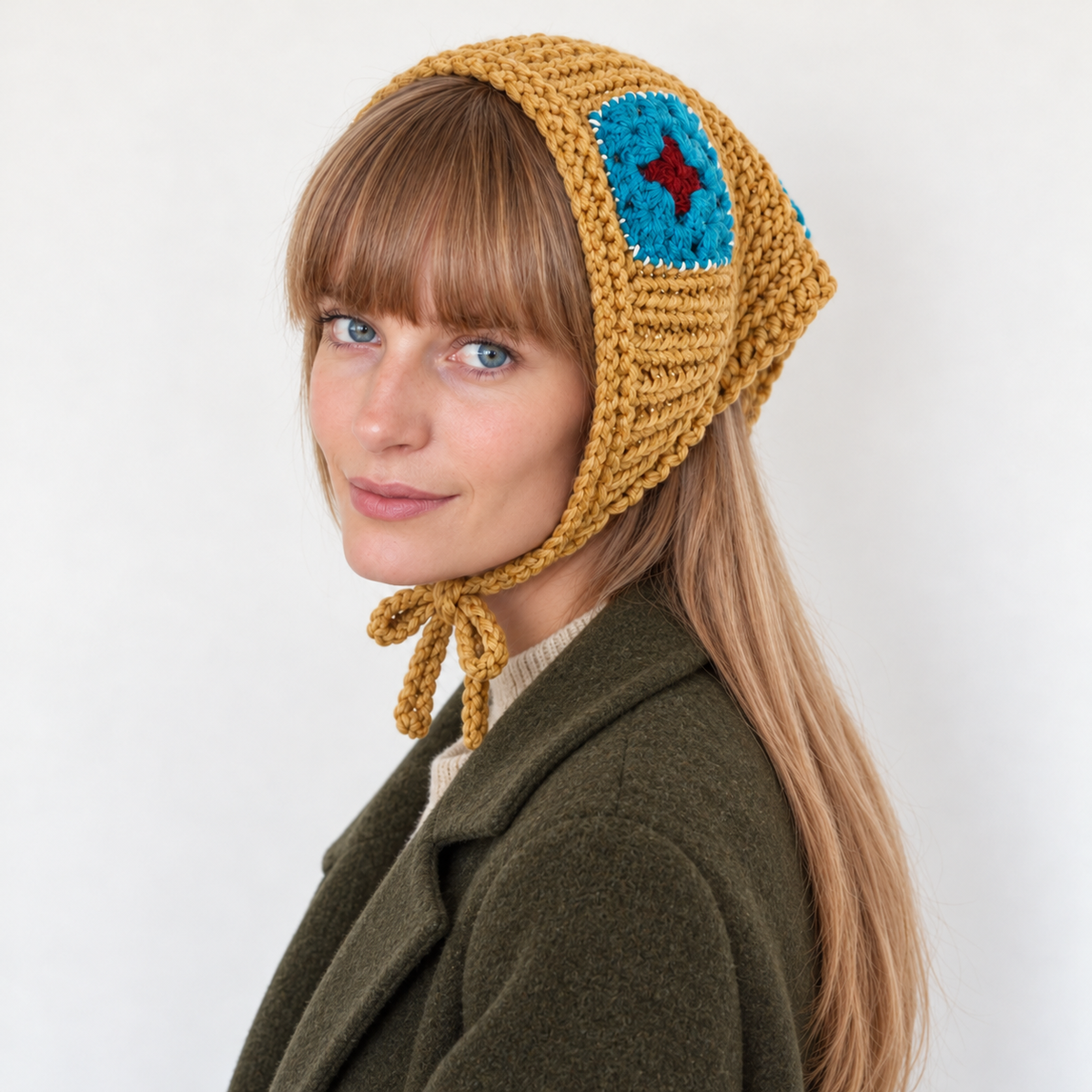 Granny Square Knit Triangle Scarf