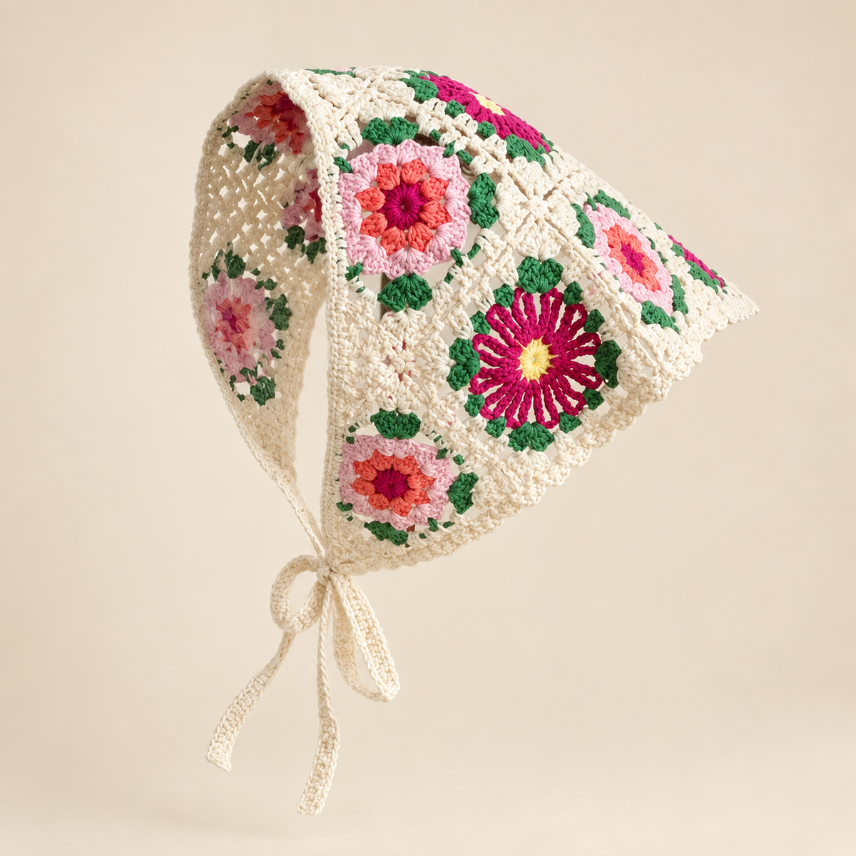 Floral Granny Square Triangle Scarf