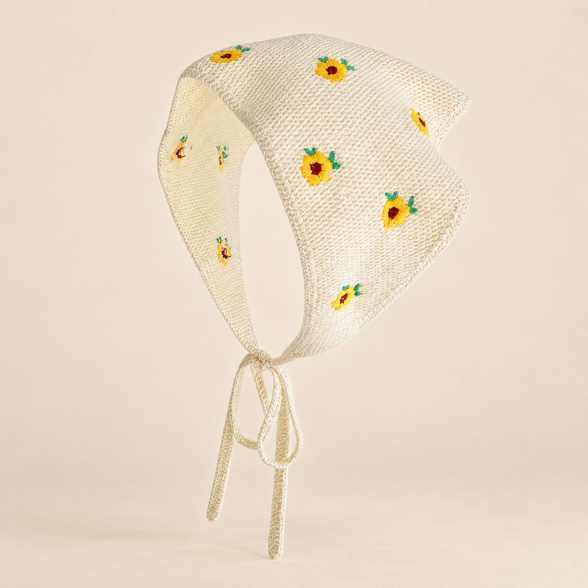 Cream Floral Knit Triangle Scarf