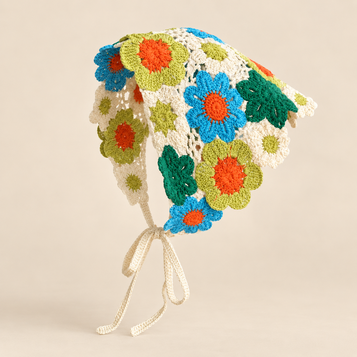 Raised Floral Crochet Triangle Scarf