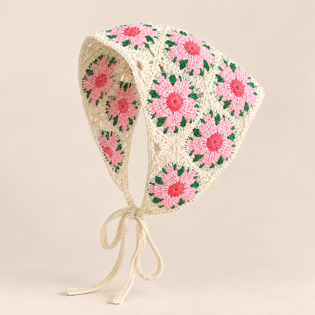 Floral Granny Square Triangle Scarf