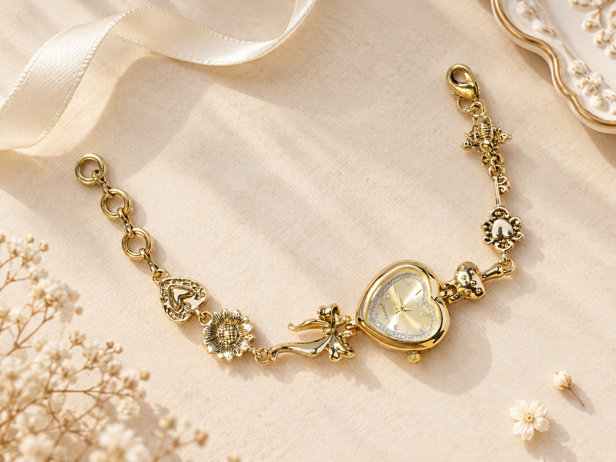 Bow and Heart Bracelet Watch