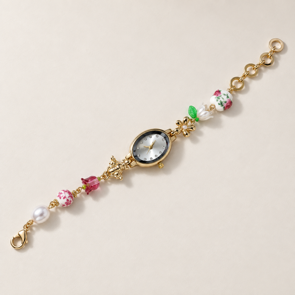 Pearl Flower Oval Bracelet Watch