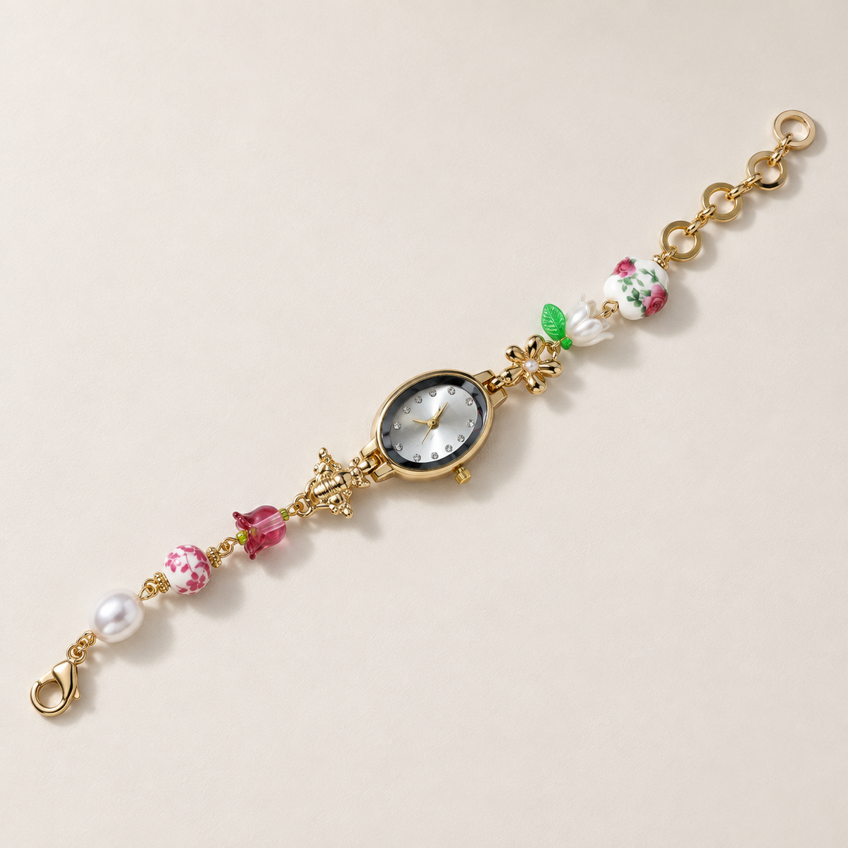 Pearl Flower Oval Bracelet Watch