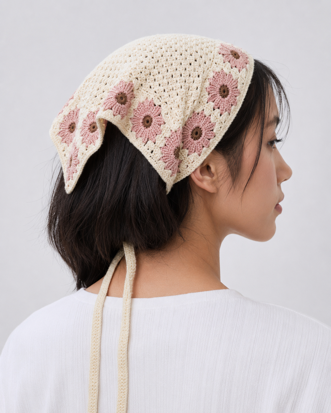 Floral Border Crochet Triangle Scarf