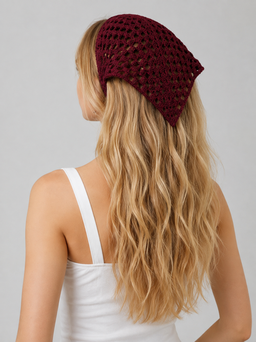 Burgundy Openwork Knit Triangle Scarf