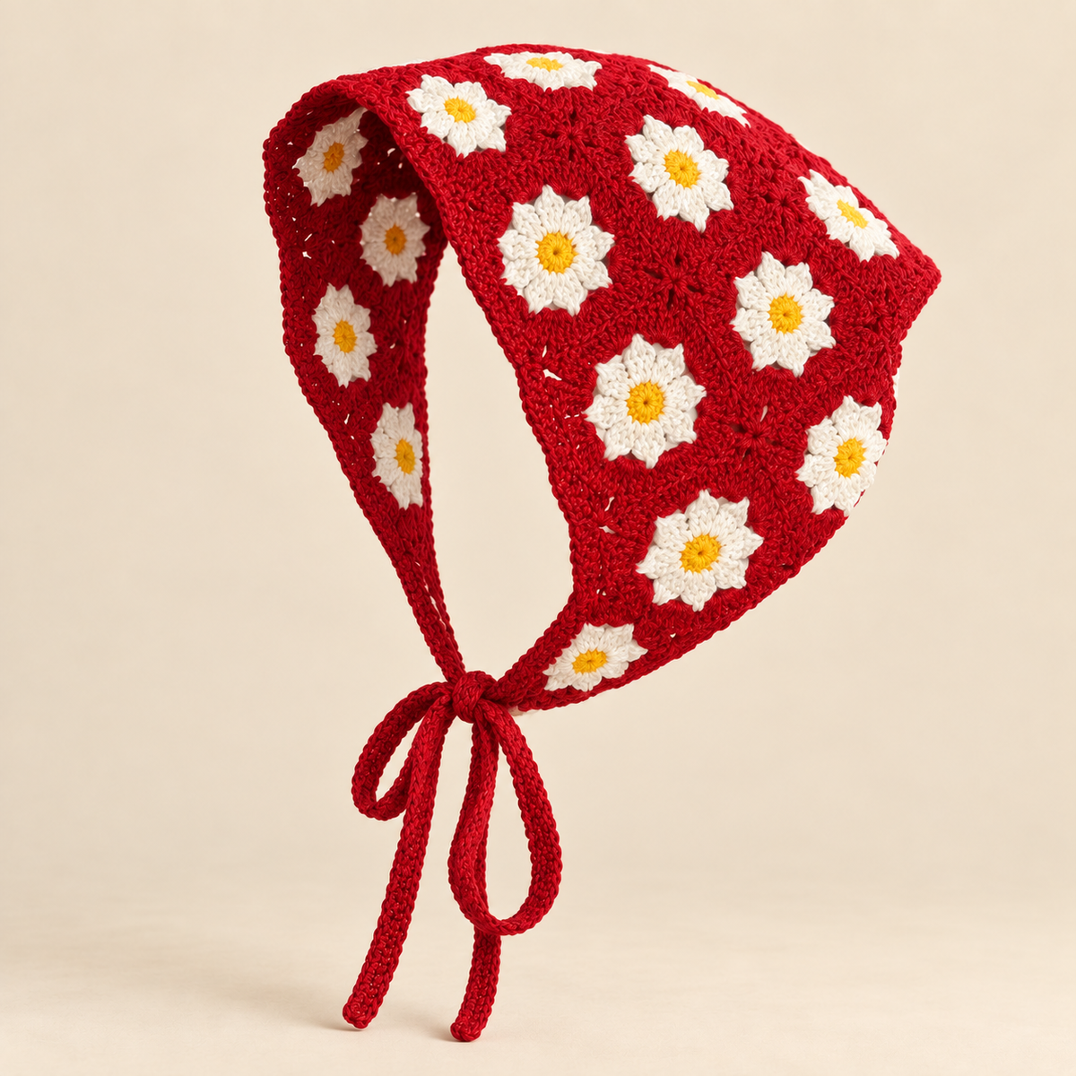 Red Daisy Crochet Triangle Scarf