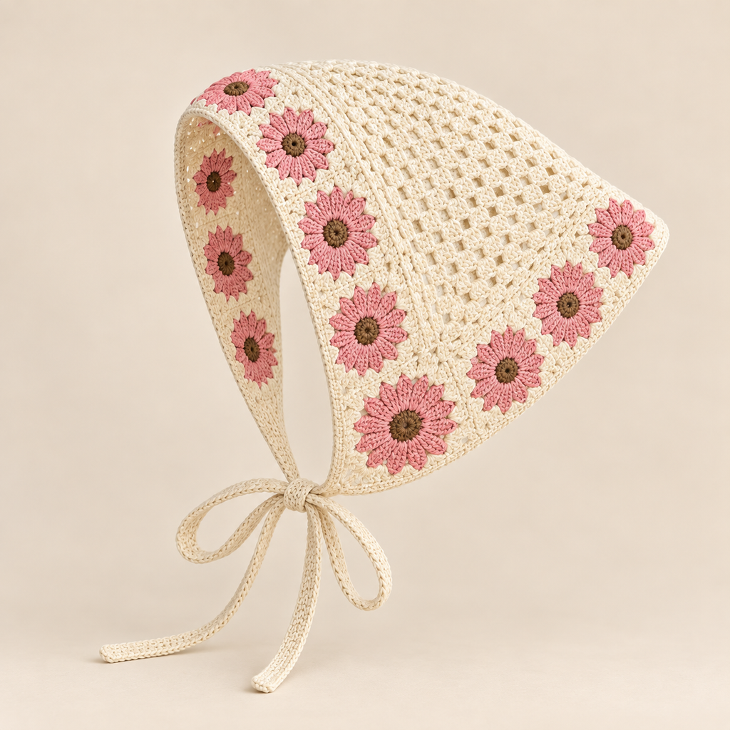 Floral Border Crochet Triangle Scarf