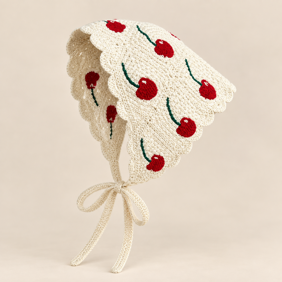 Cherry Crochet Triangle Scarf