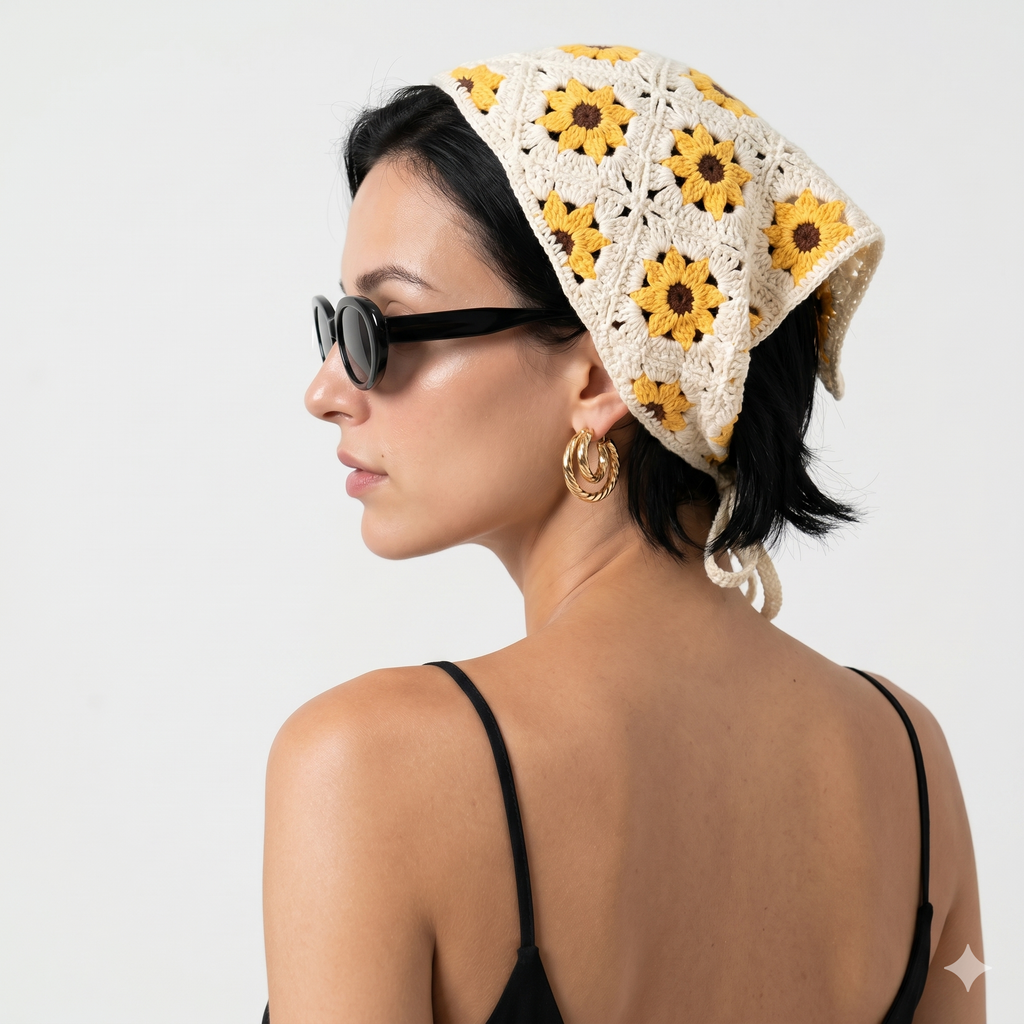 Floral Granny Square Triangle Scarf
