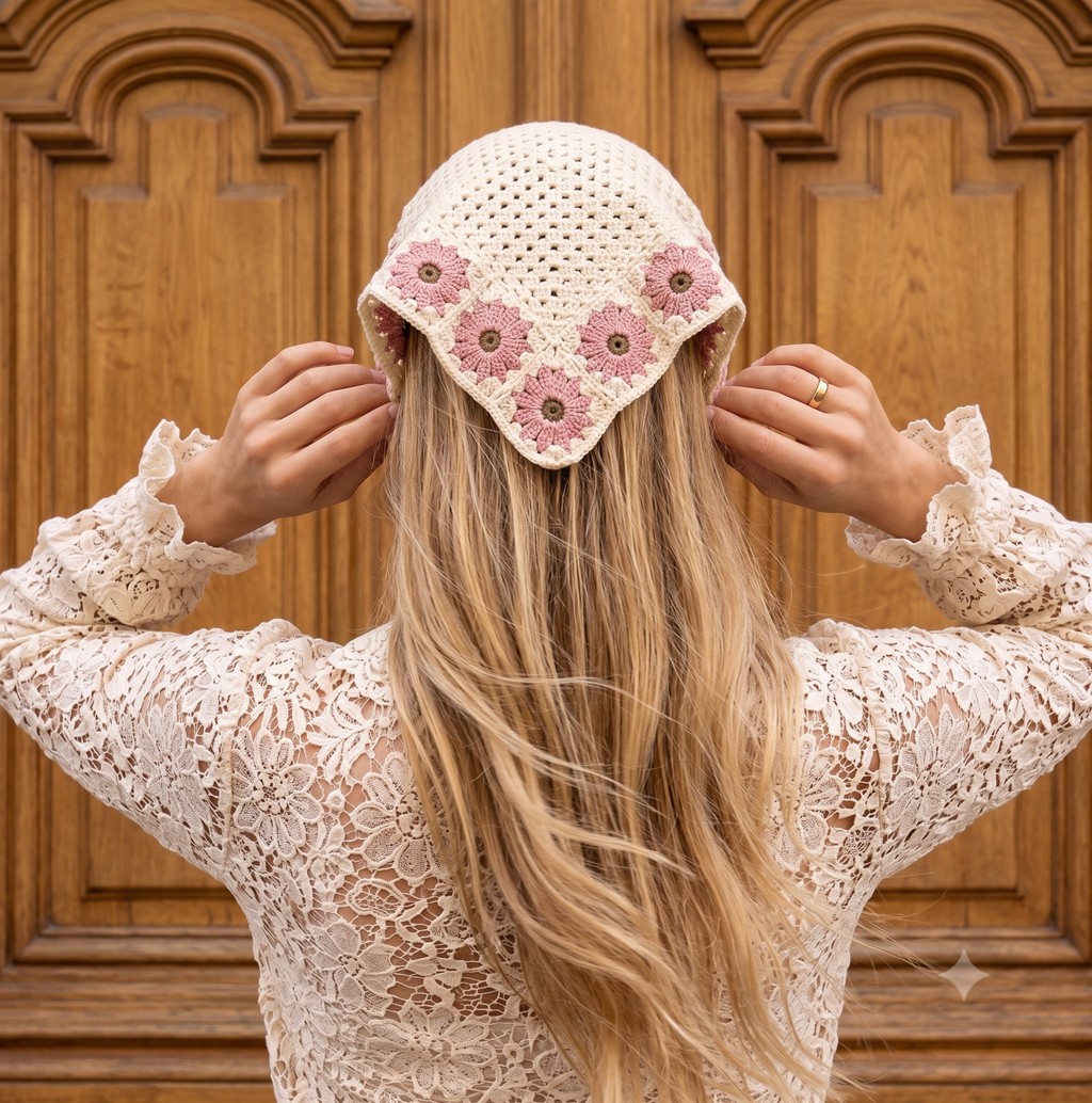 Floral Border Crochet Triangle Scarf
