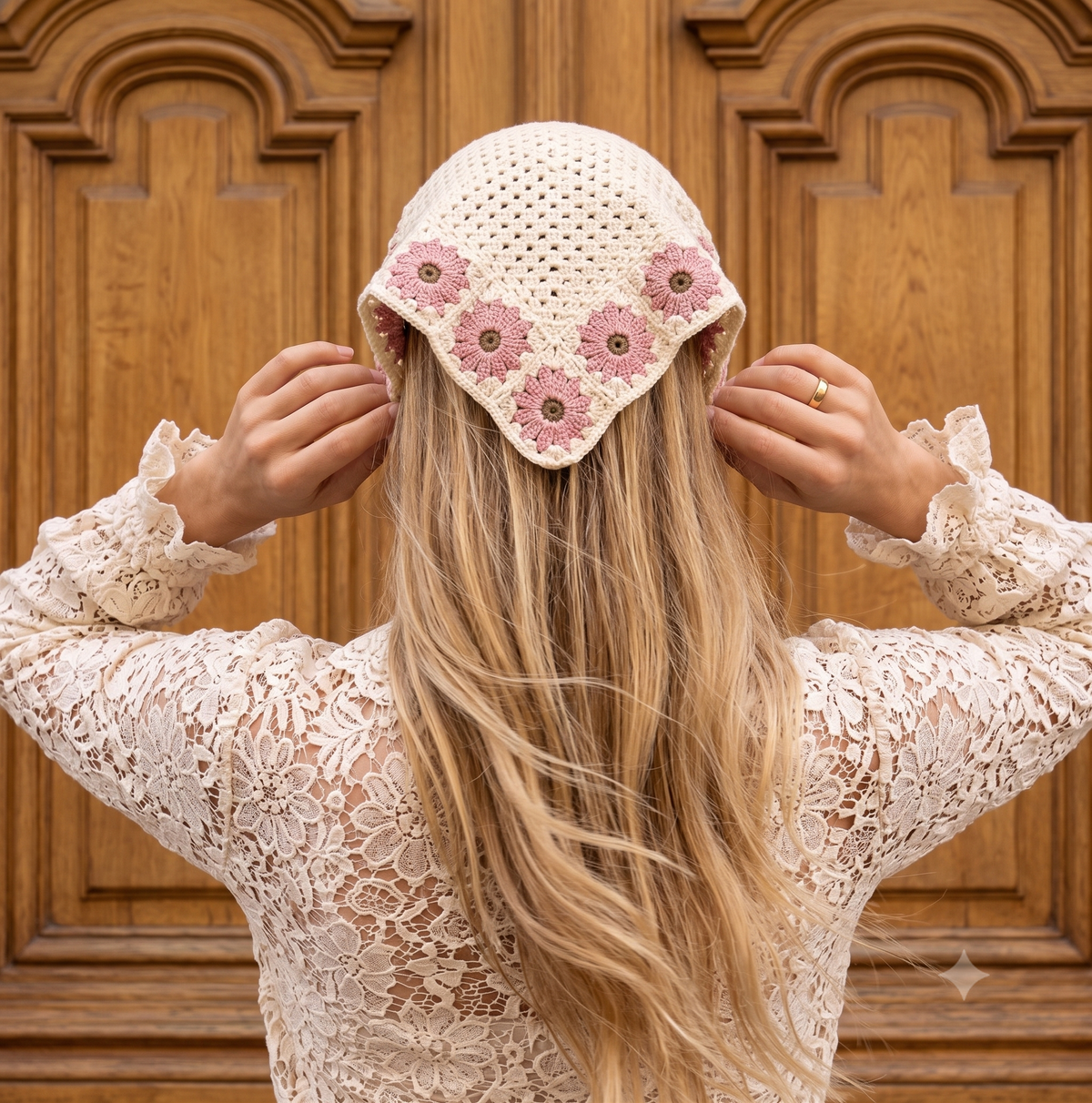 Floral Border Crochet Triangle Scarf