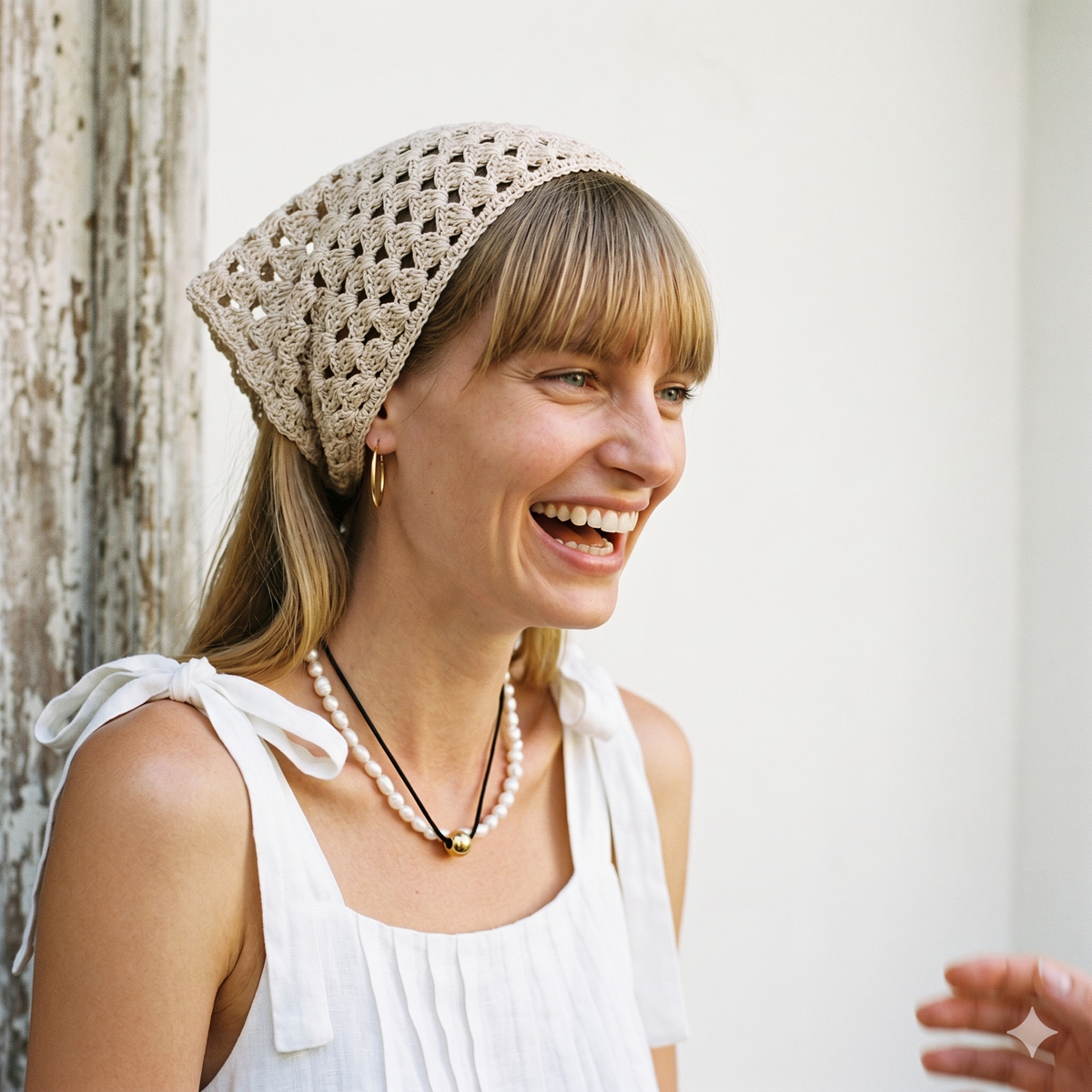 Openwork Crochet Triangle Scarf