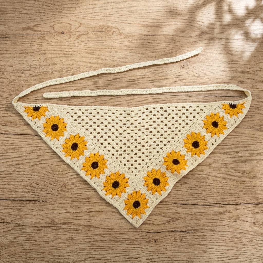 Floral Border Crochet Triangle Scarf