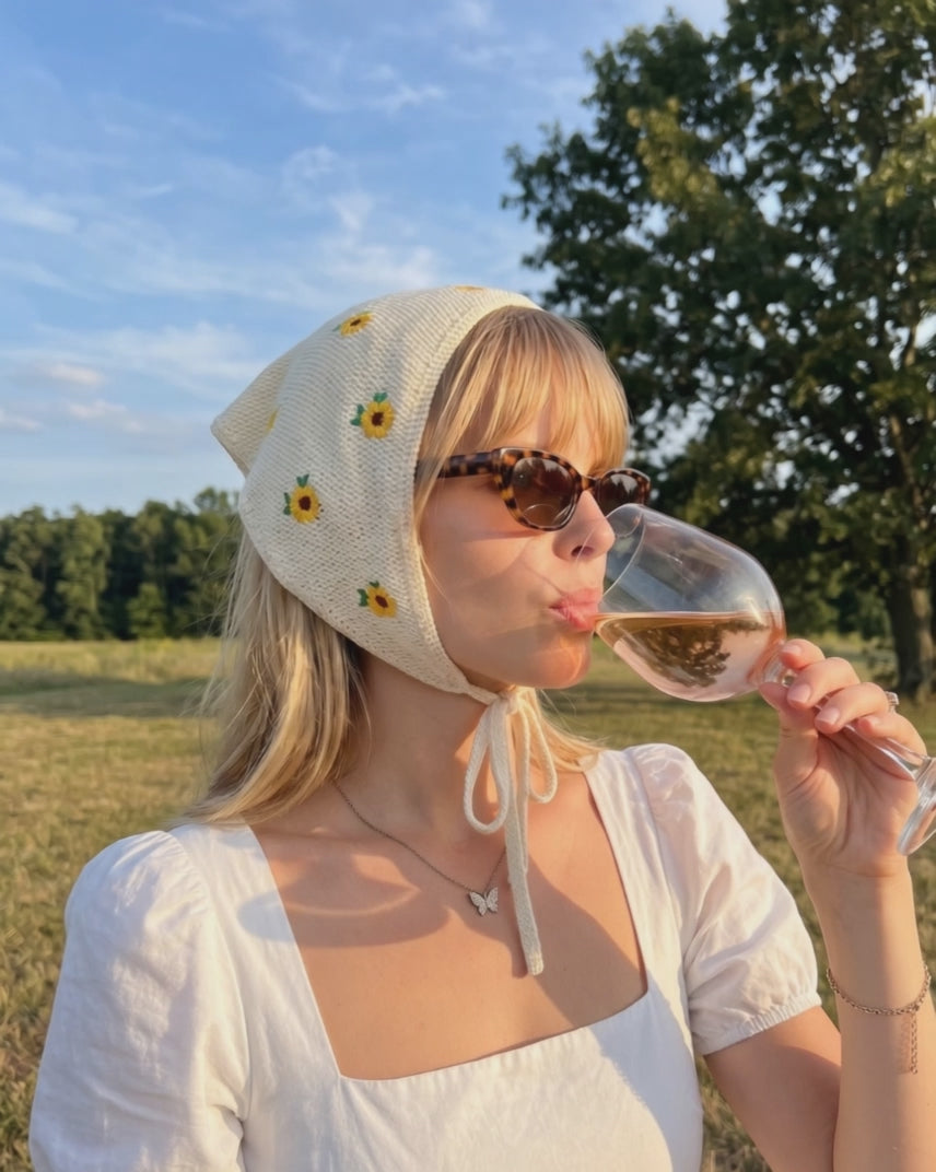Cream Floral Knit Triangle Scarf